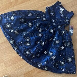 Chasing Fireflies Navy Blue Floral Sequin Party Dress Girl Size 8